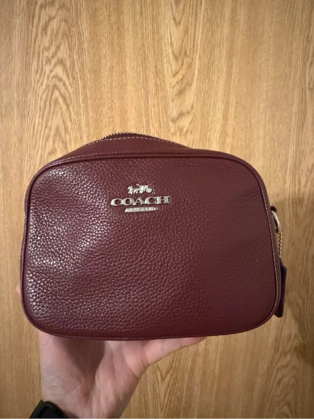 COACH Pebbled Leather Toiletry Bag - Wine